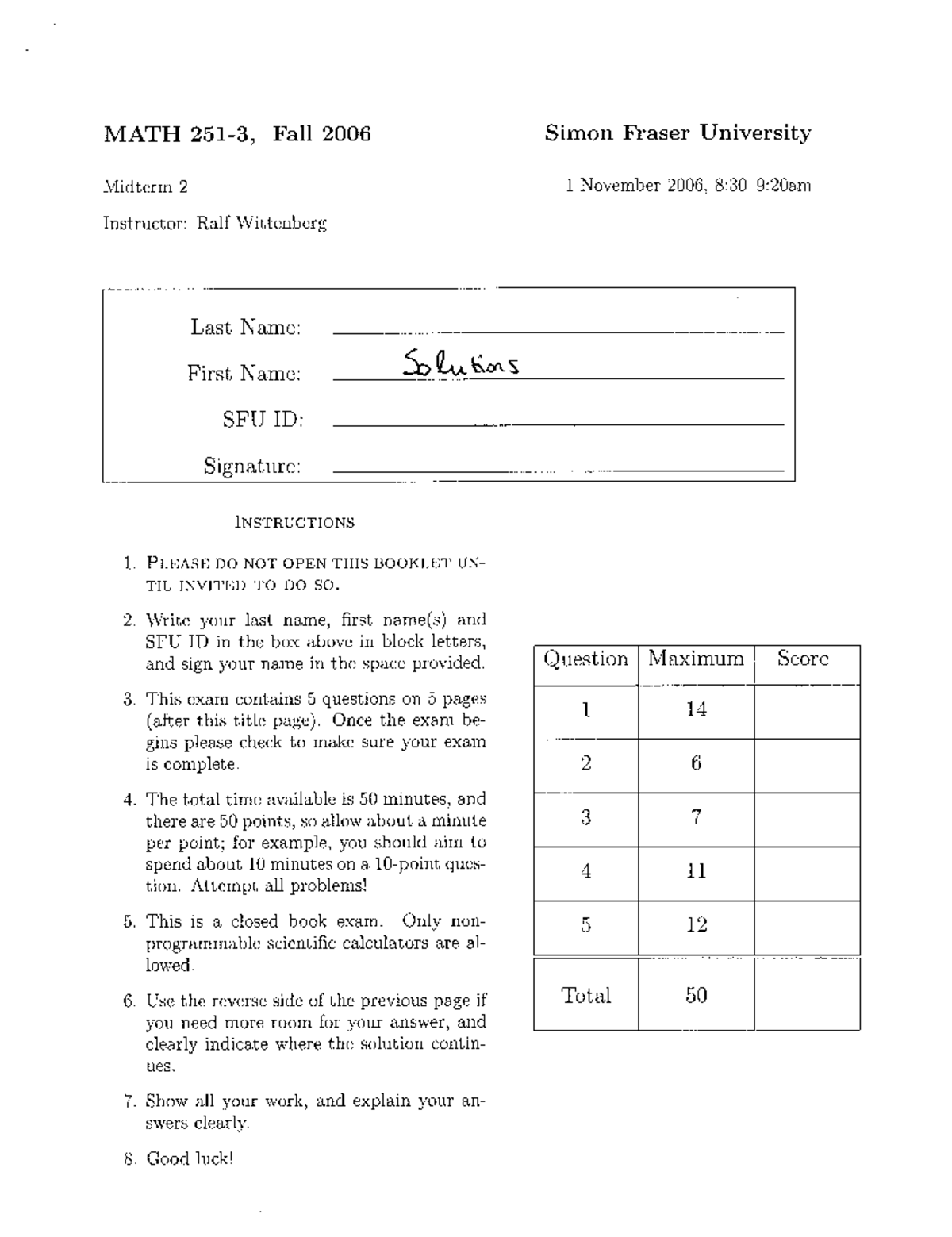 Exam 2011, questions and answers - MATH 251 - Studocu