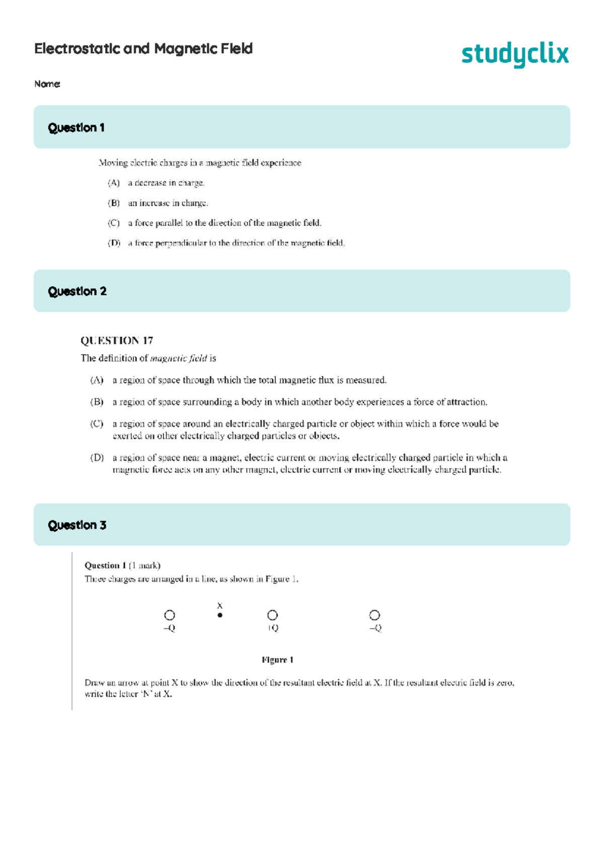 Electrostatic and Magnetic Field Questions - JURD7271 - Electrostatic ...