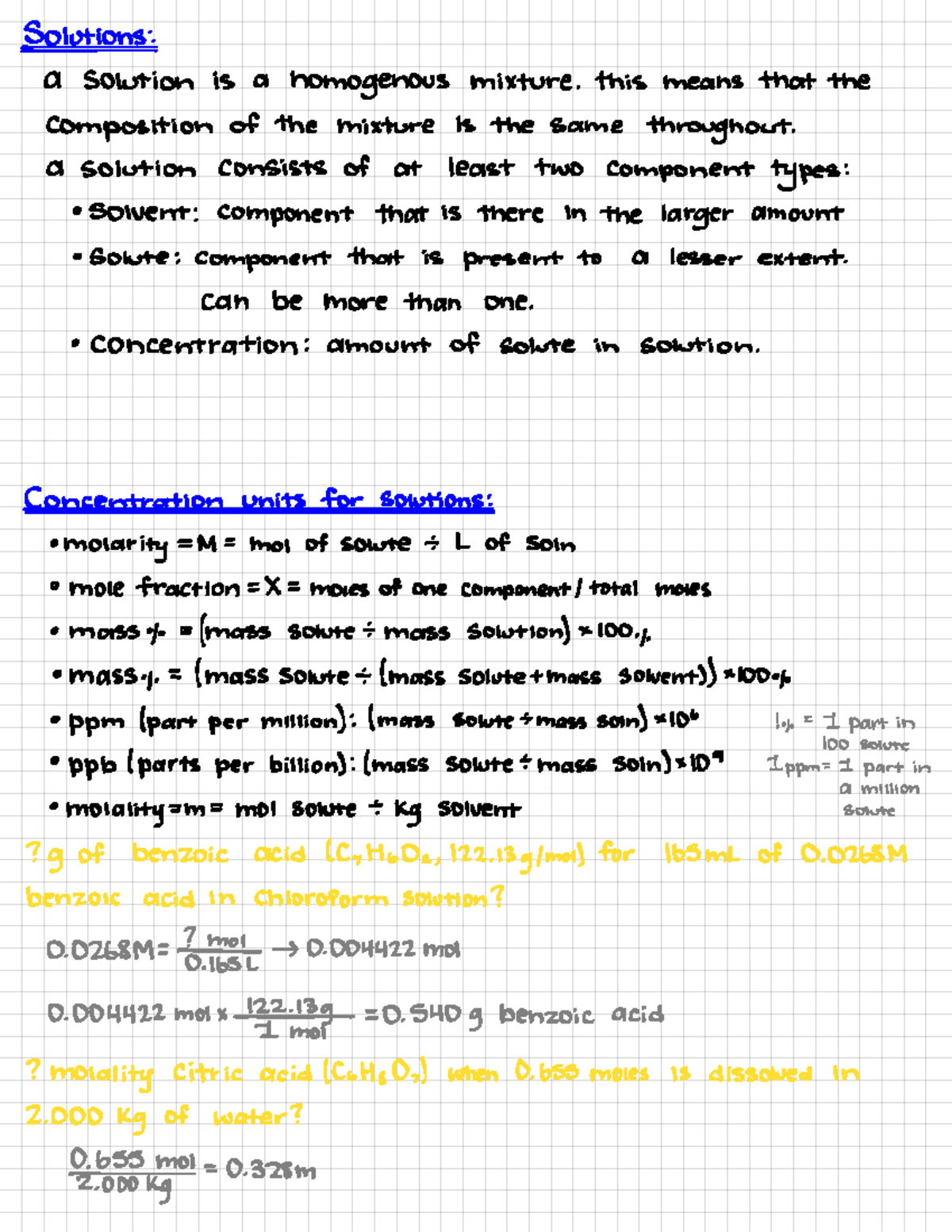 Gen Chem 2 CH 13: Solutions and Concentration Calculations - Studocu