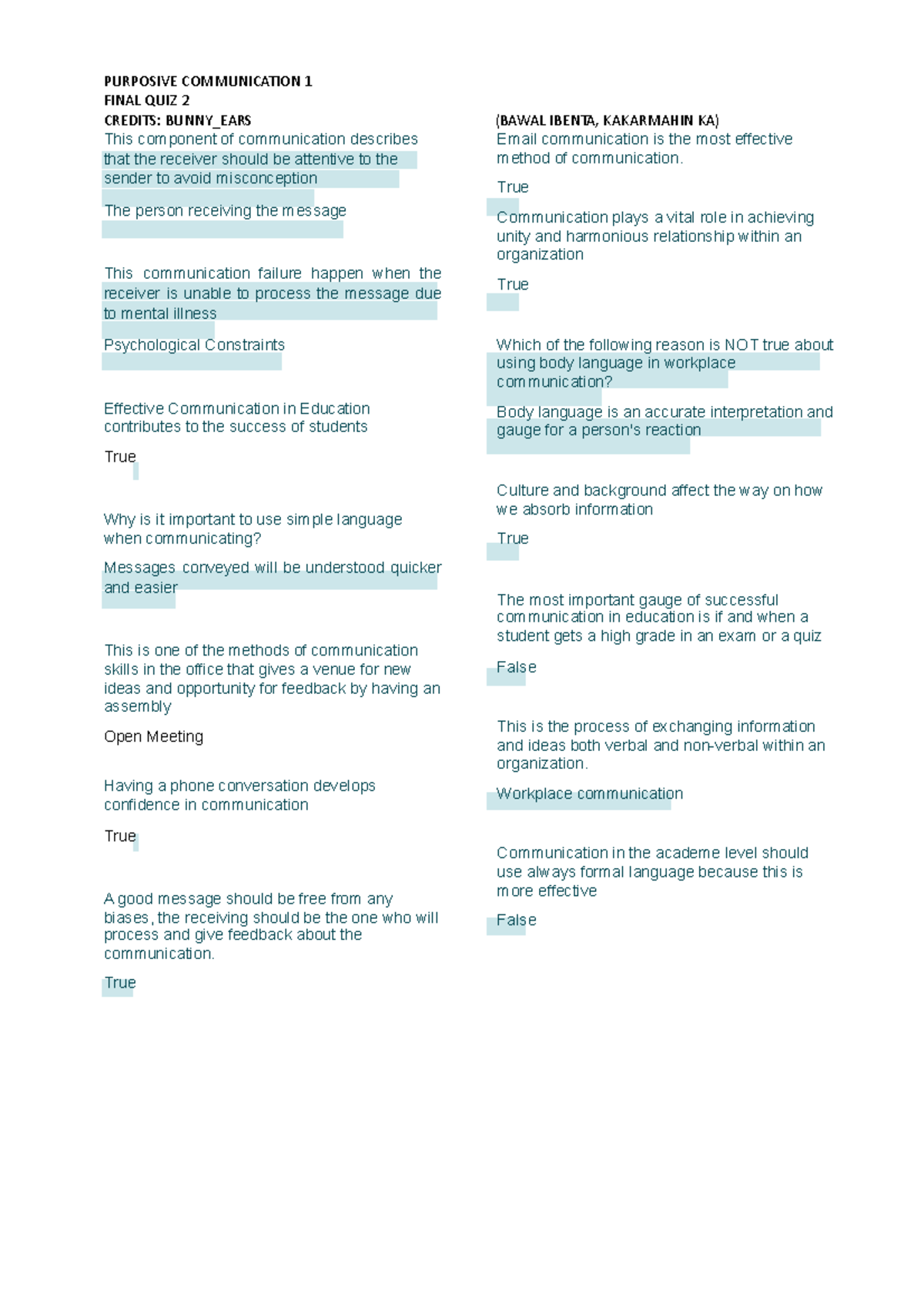 Final Quiz 2 - Purposive Communication 1 Review Notes - Studocu
