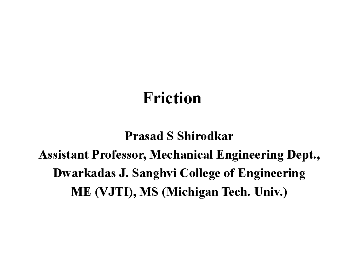Friction Notes - ME Lecture on Dry and Fluid Friction - Studocu