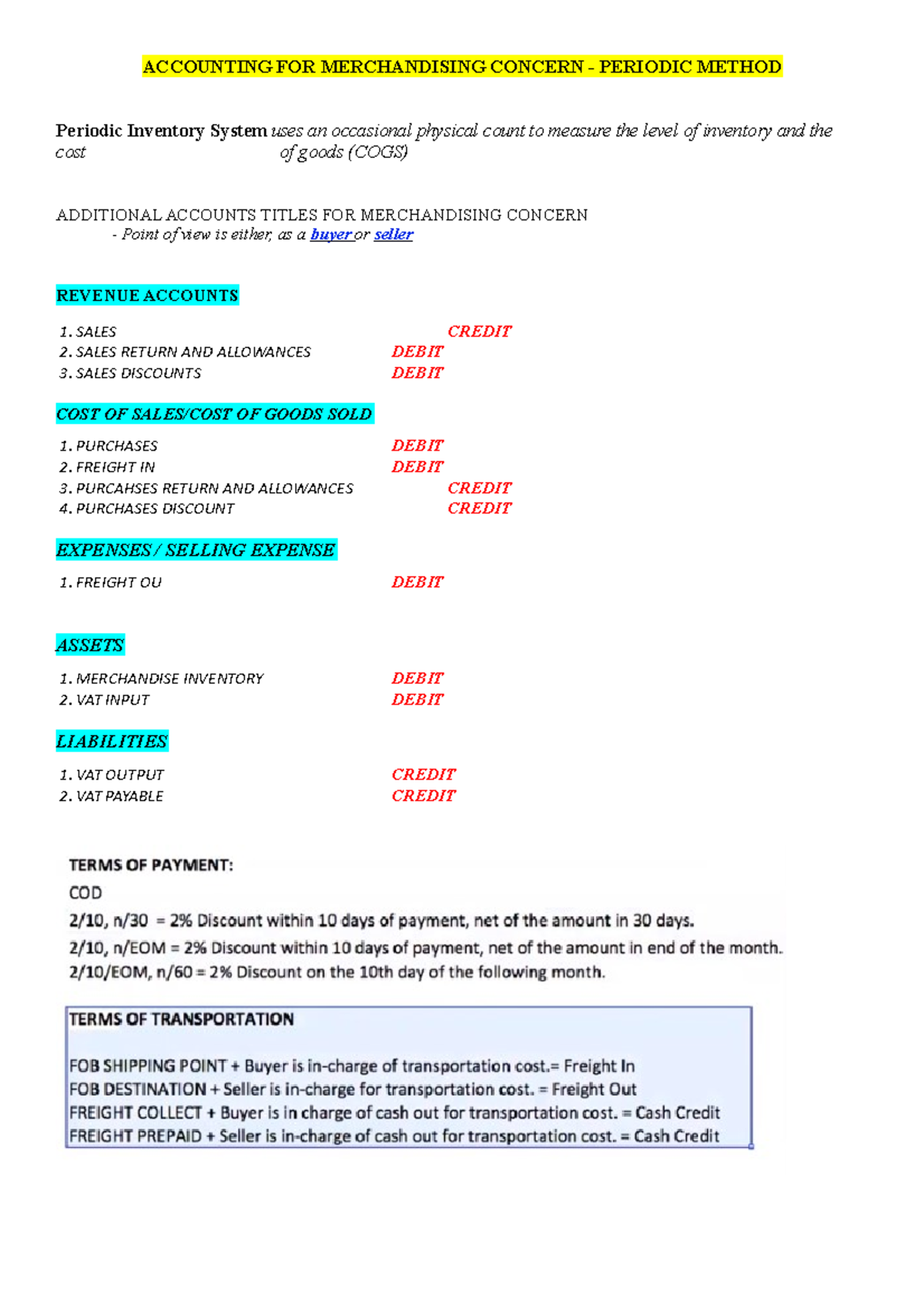Periodic Inventory System Merchandise Journal Entries Studocu