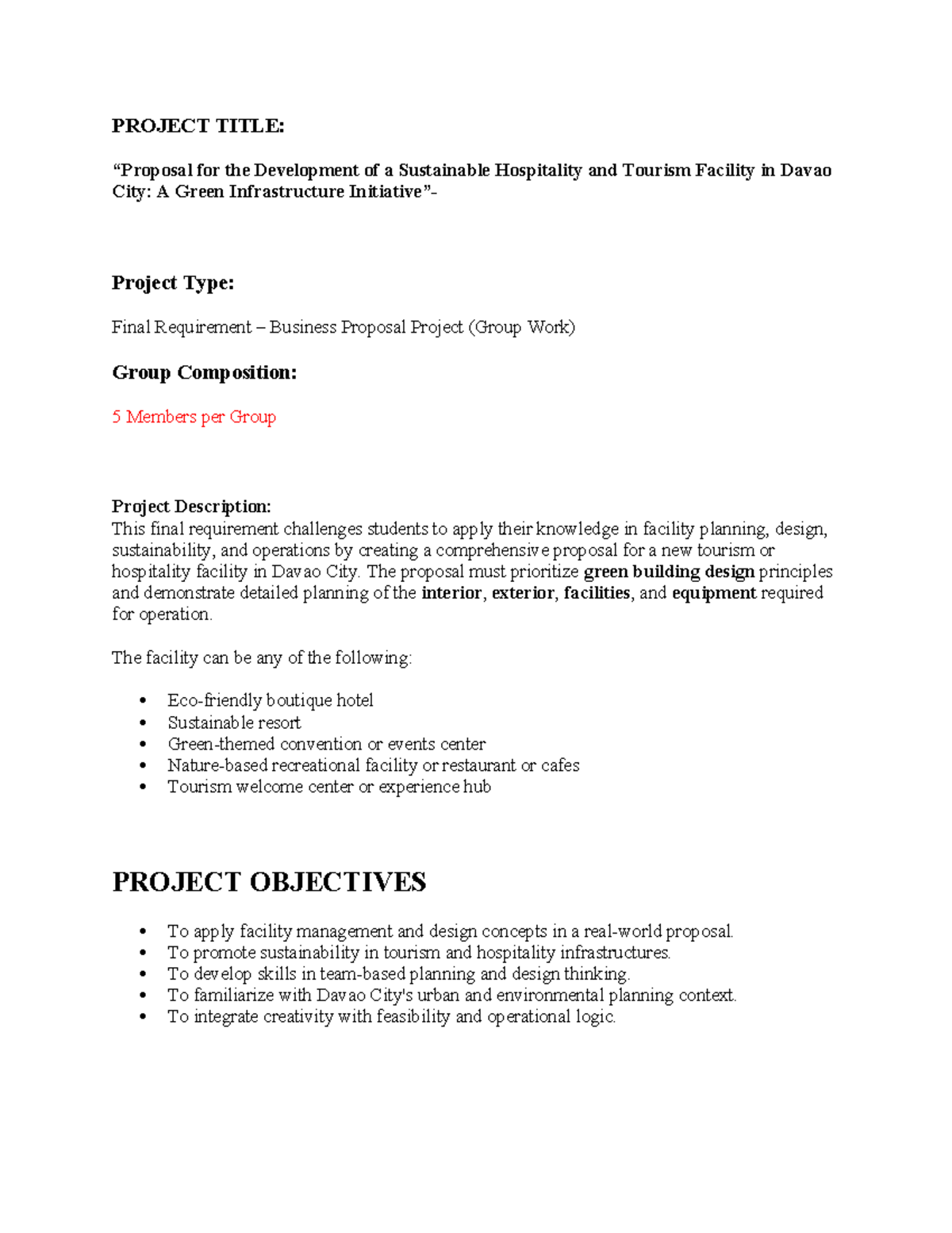 TME102 - Final Requirement: Sustainable Hospitality Project Proposal ...