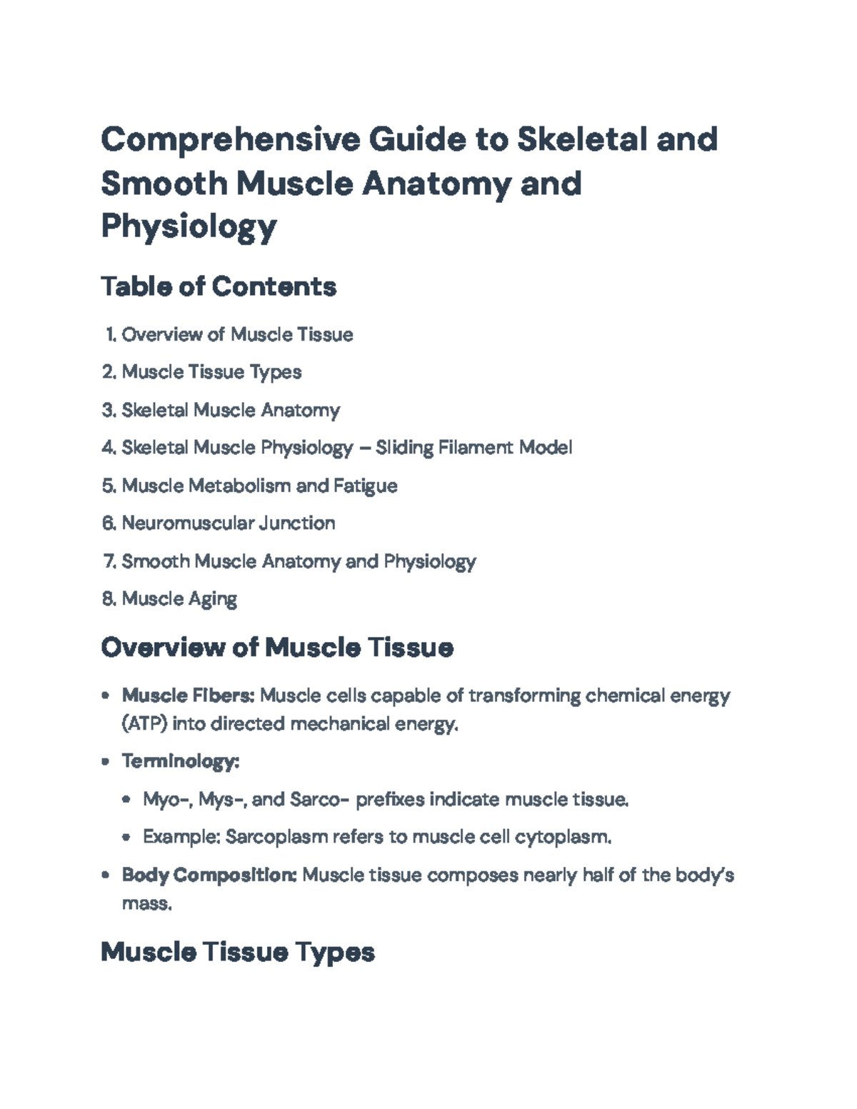 Comprehensive Guide on Muscle Anatomy and Physiology (ANAT101 ...