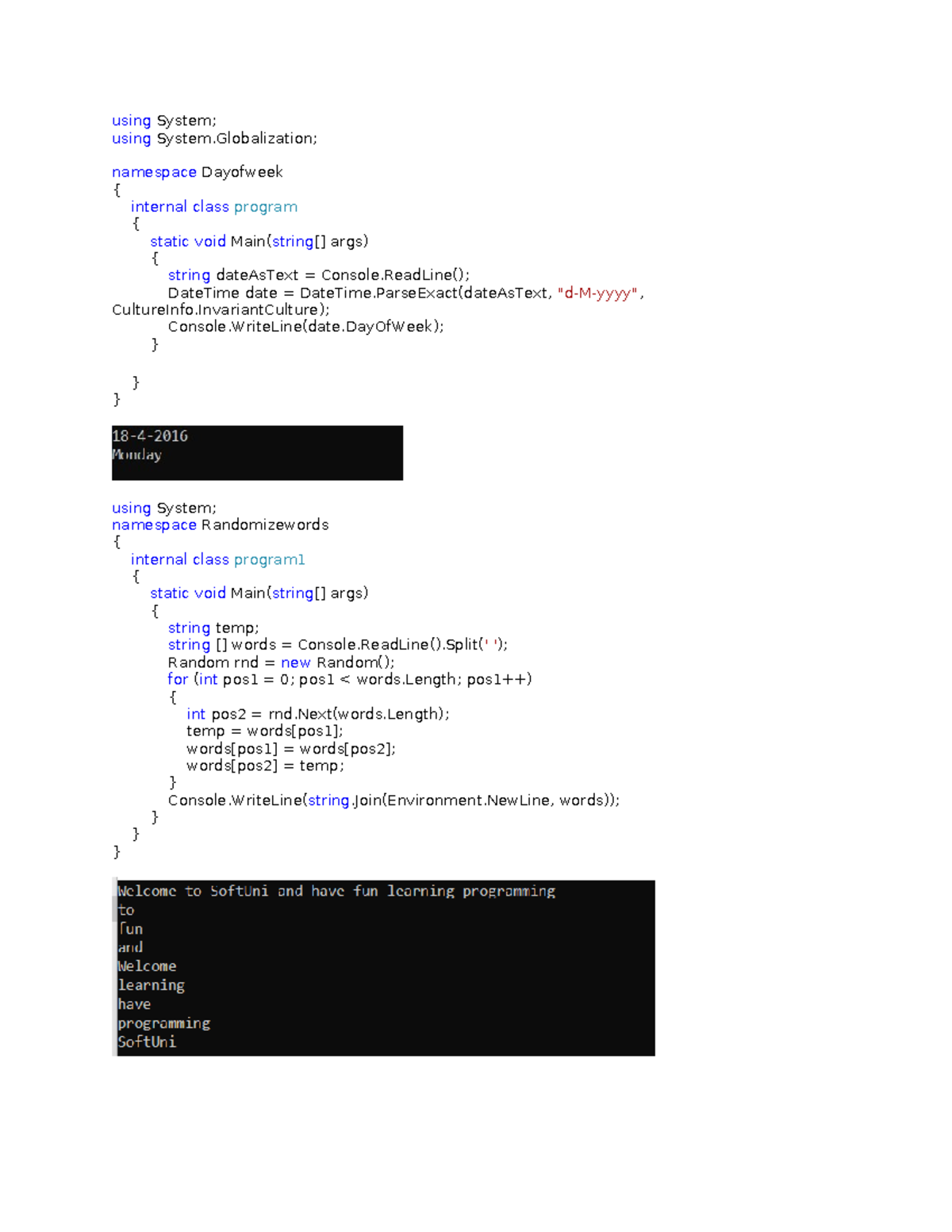 Lab 5 - Lab 5 - using System; using System; namespace Dayofweek ...