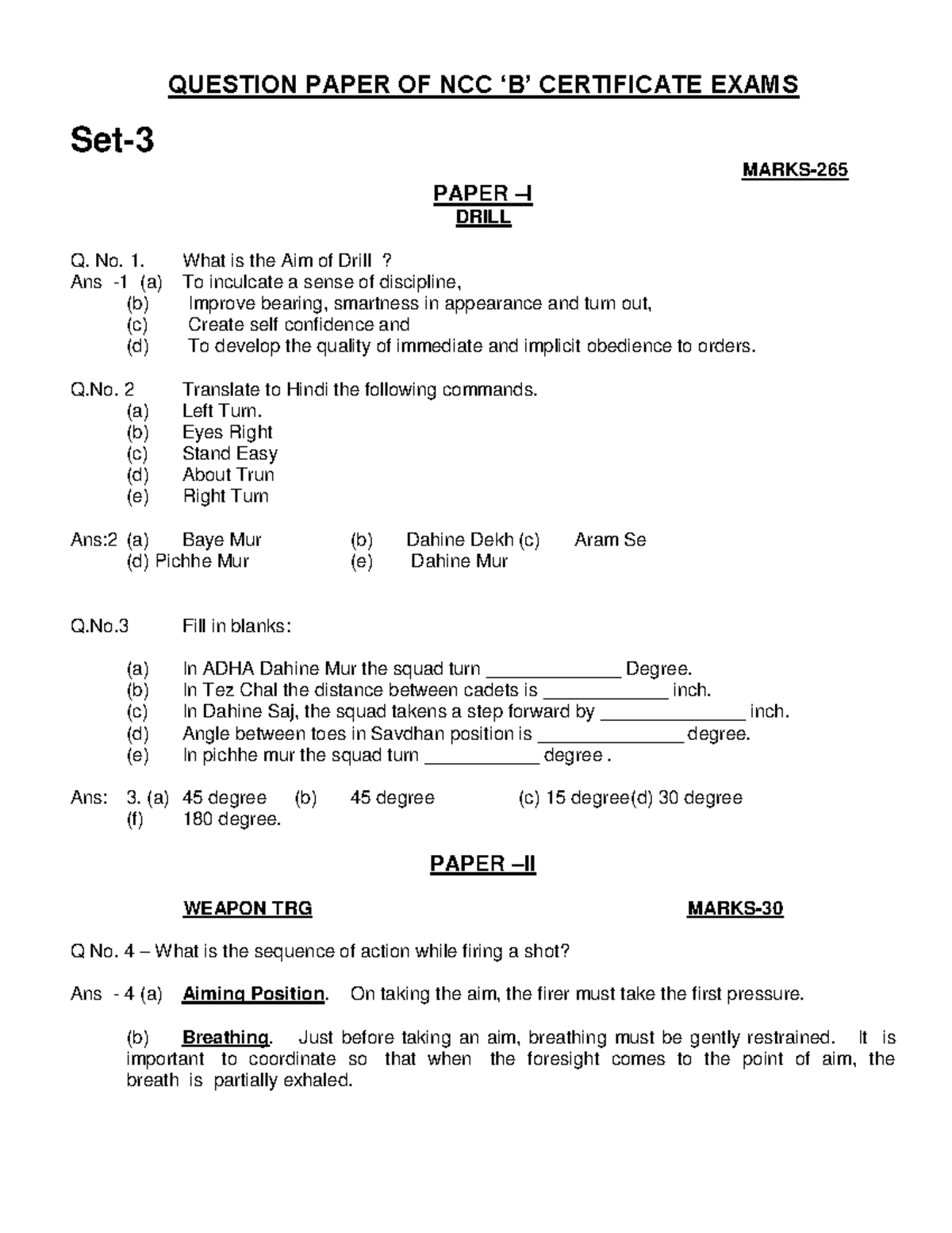 NCC 'B' Certificate Exam Set 3 - Questions & Answers for Calculus - Studocu