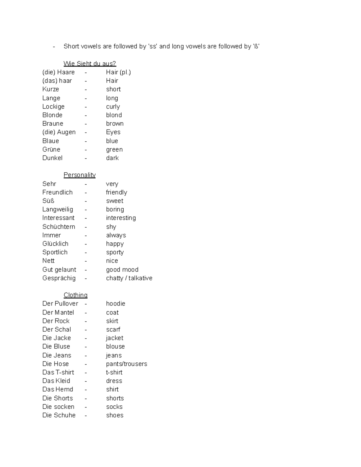 German - Prelim. Study Notes: Vowels, Verbs, and Sentence Structure ...