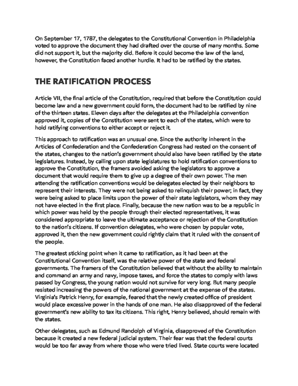 The Ratification of the U.S. Constitution: Federalists vs. Anti ...