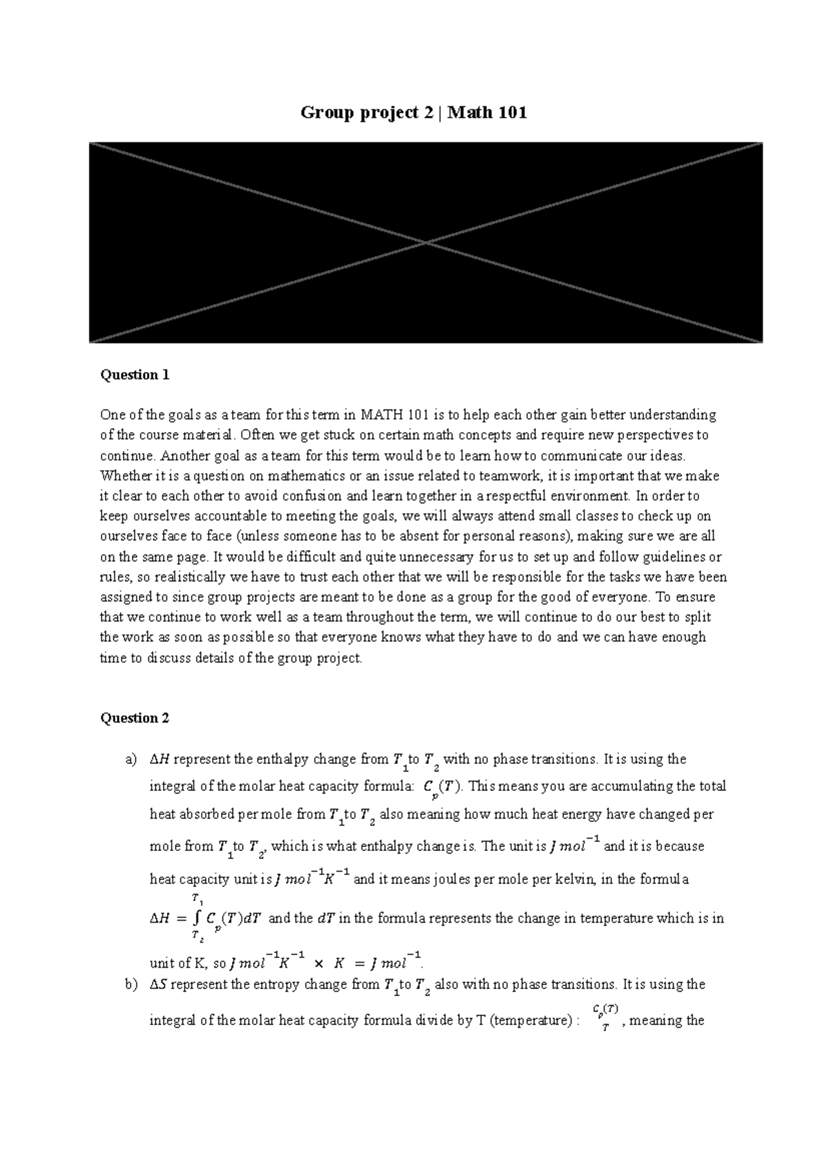 Group Project 2: MATH 101-2 Enthalpy and Entropy Changes Analysis - Studocu