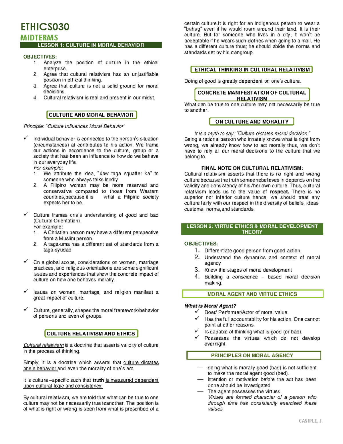 Ethics030 midterms lesson 1: Culture in moral behavior and virtue ...