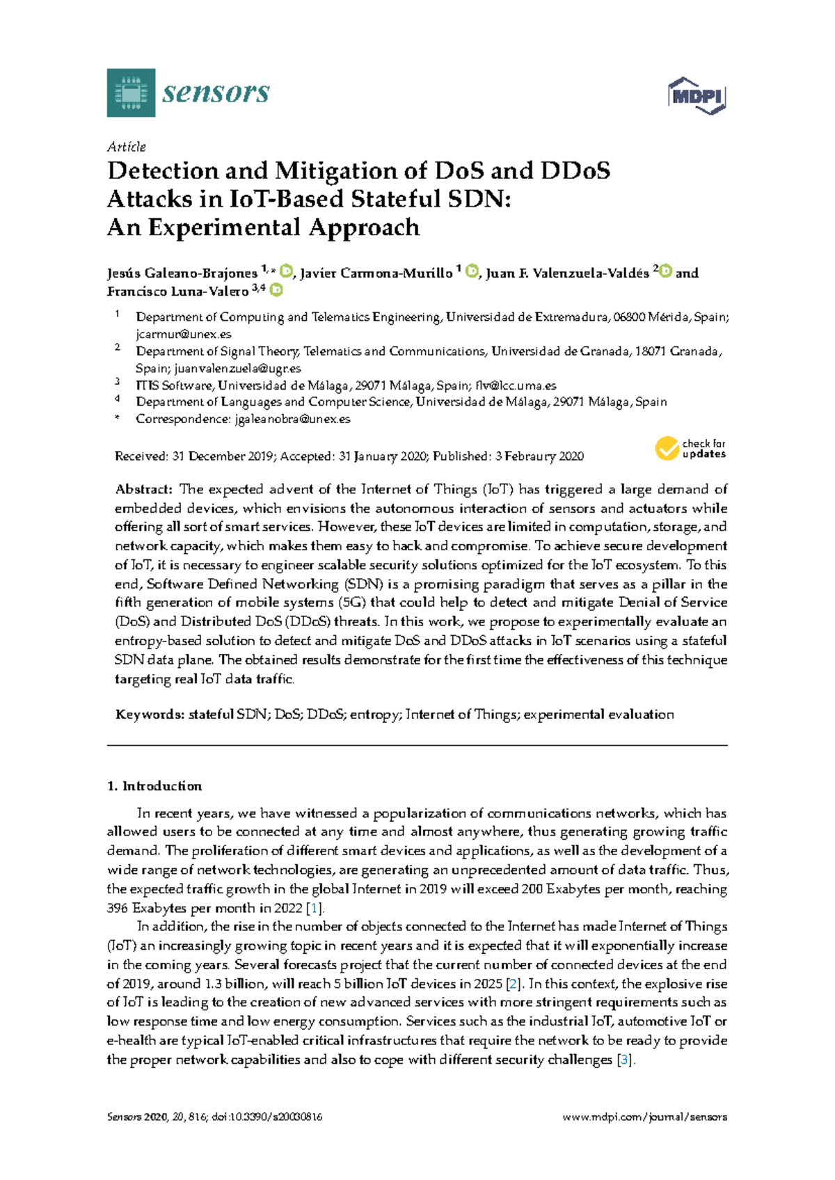 Detection and Mitigation of DoS/DDoS Attacks in Stateful SDN: An ...