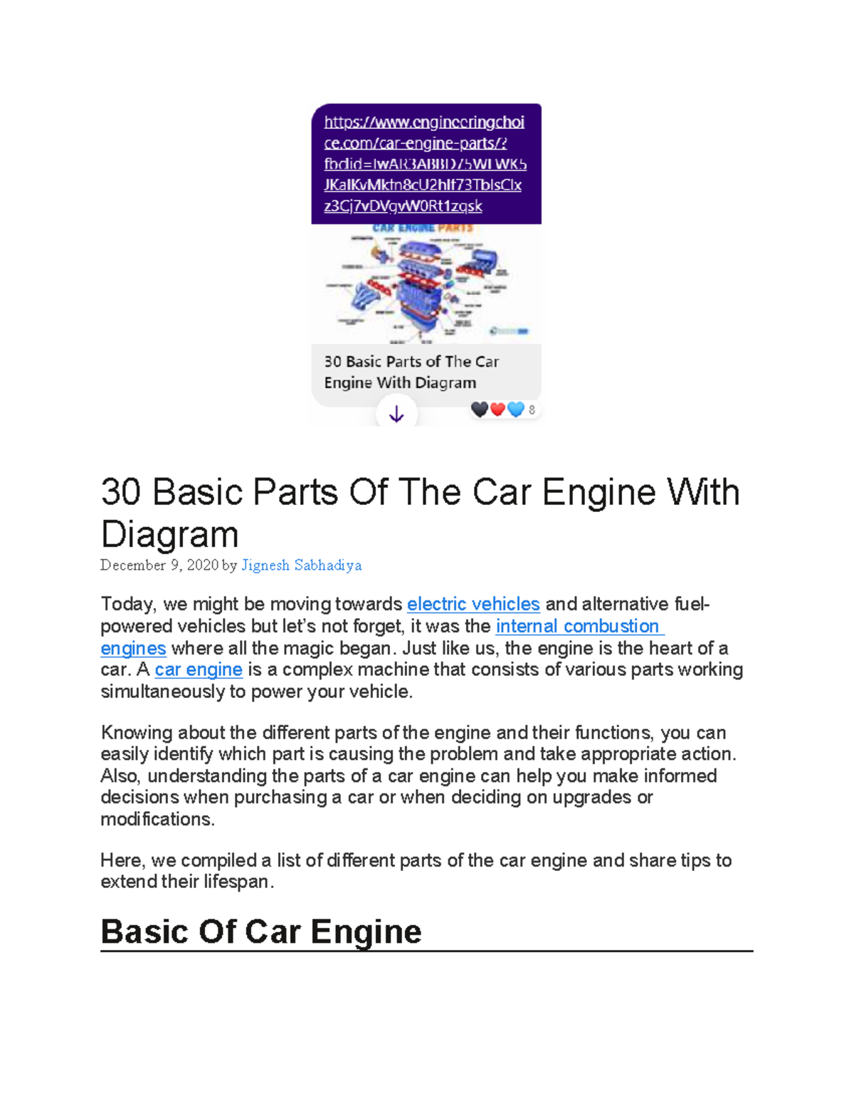 (Car Engine Parts) 30 Basic Parts Of The Car Engine With Diagram - 30 ...