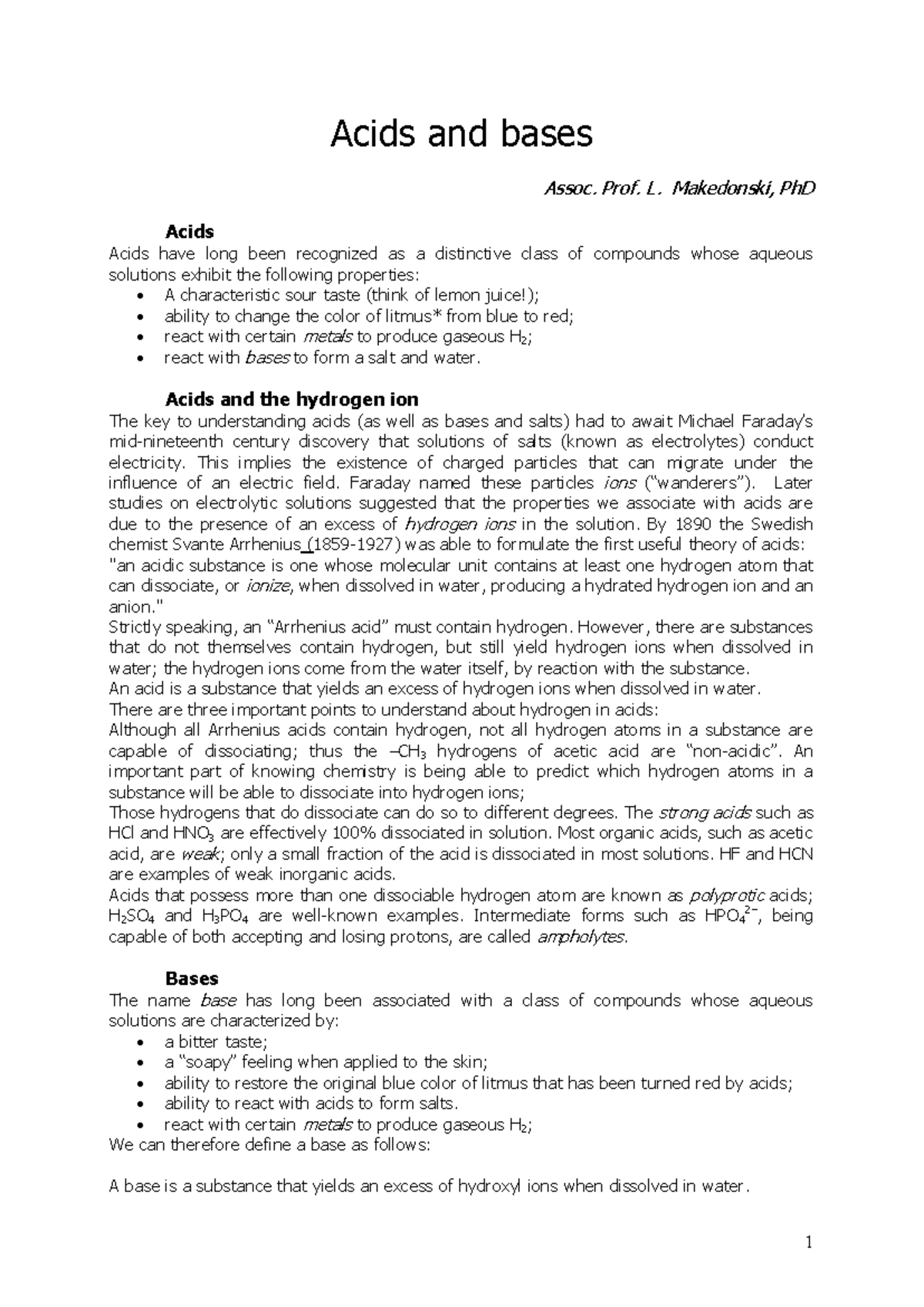 Acids and Bases Overview: Chemistry Lecture Notes (CHEM101) - Studocu