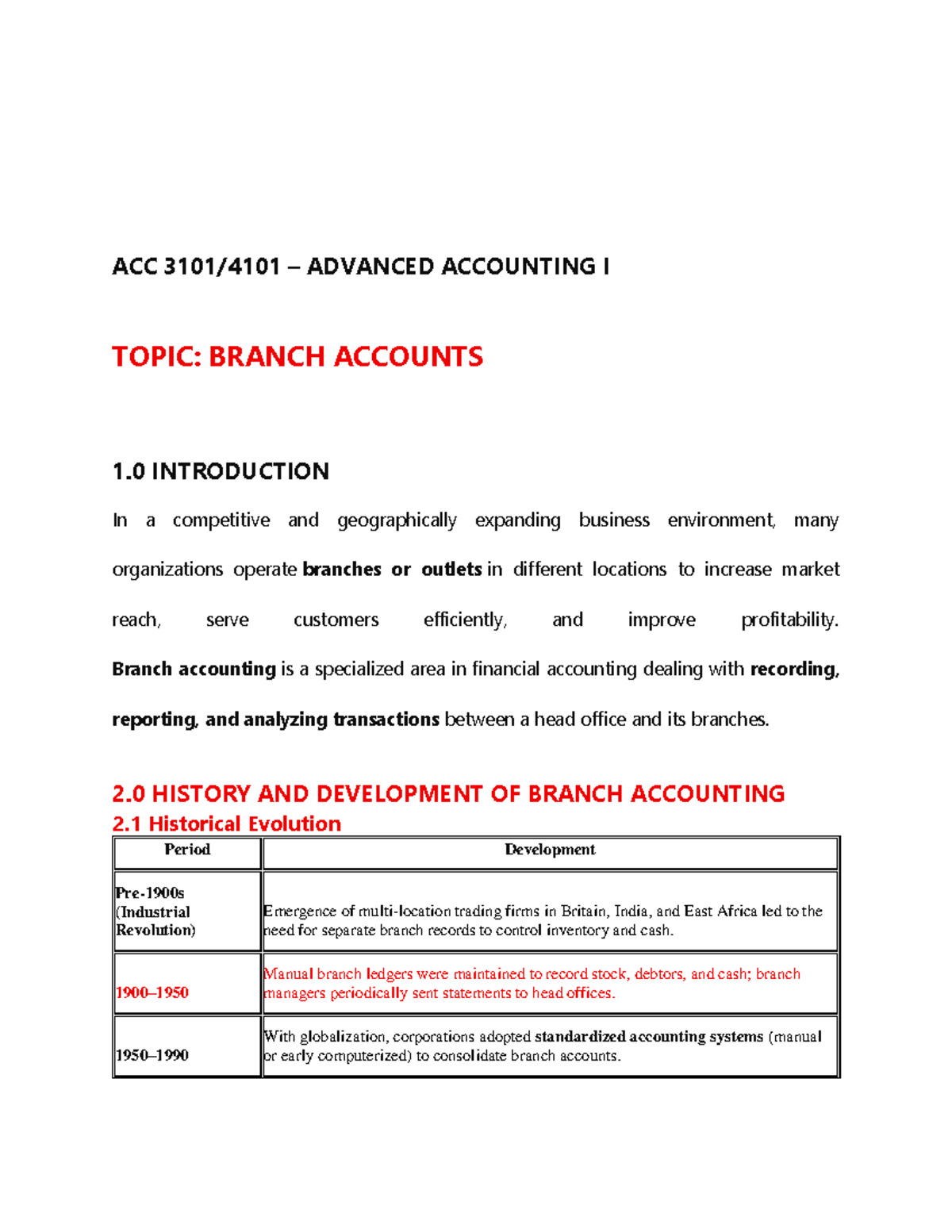 ACC Advanced Accounting I: Branch Accounts Study Notes - Studocu