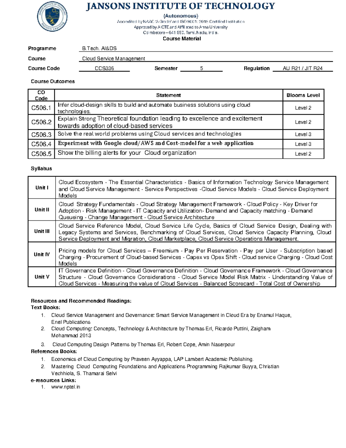 CSM CCS336 Course Material: Cloud Service Management Notes for Semester ...
