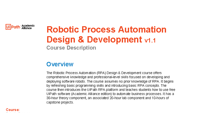 Robotic Process Automation Design Development (RPA DD) Course Overview ...