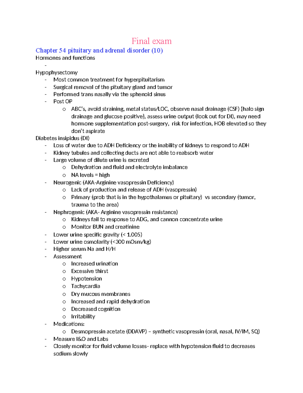 Final Exam Study Guide: Adult Health 4 (Chapters 54-56) - Studocu