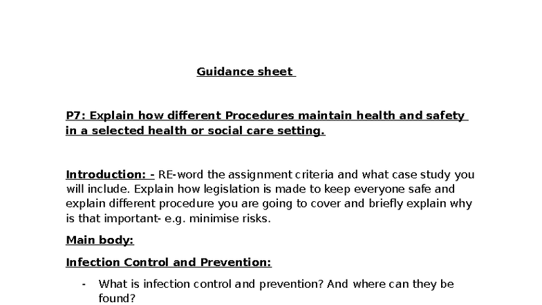 P7 helpsheet - Guidance sheet P7: Explain how different Procedures ...