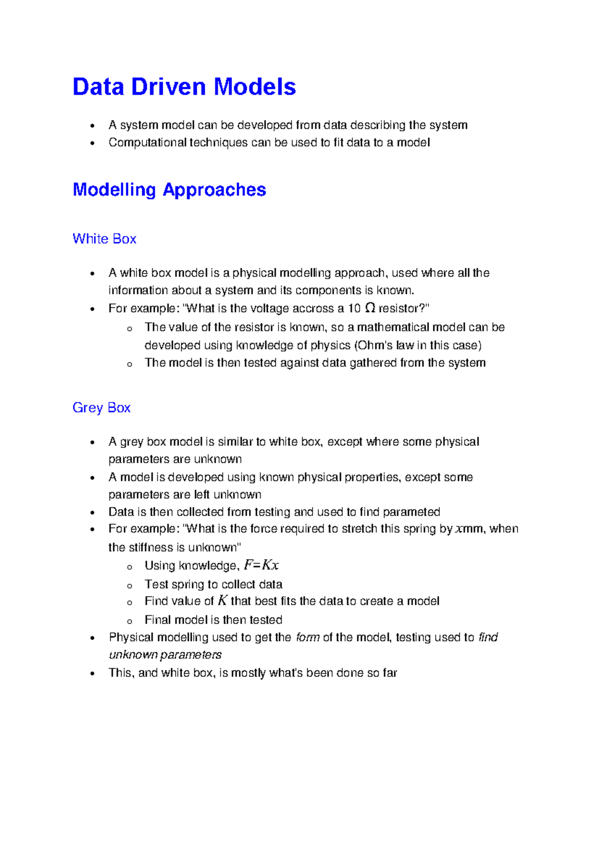 Data Driven Models - Practice materials, questions, and additional ...