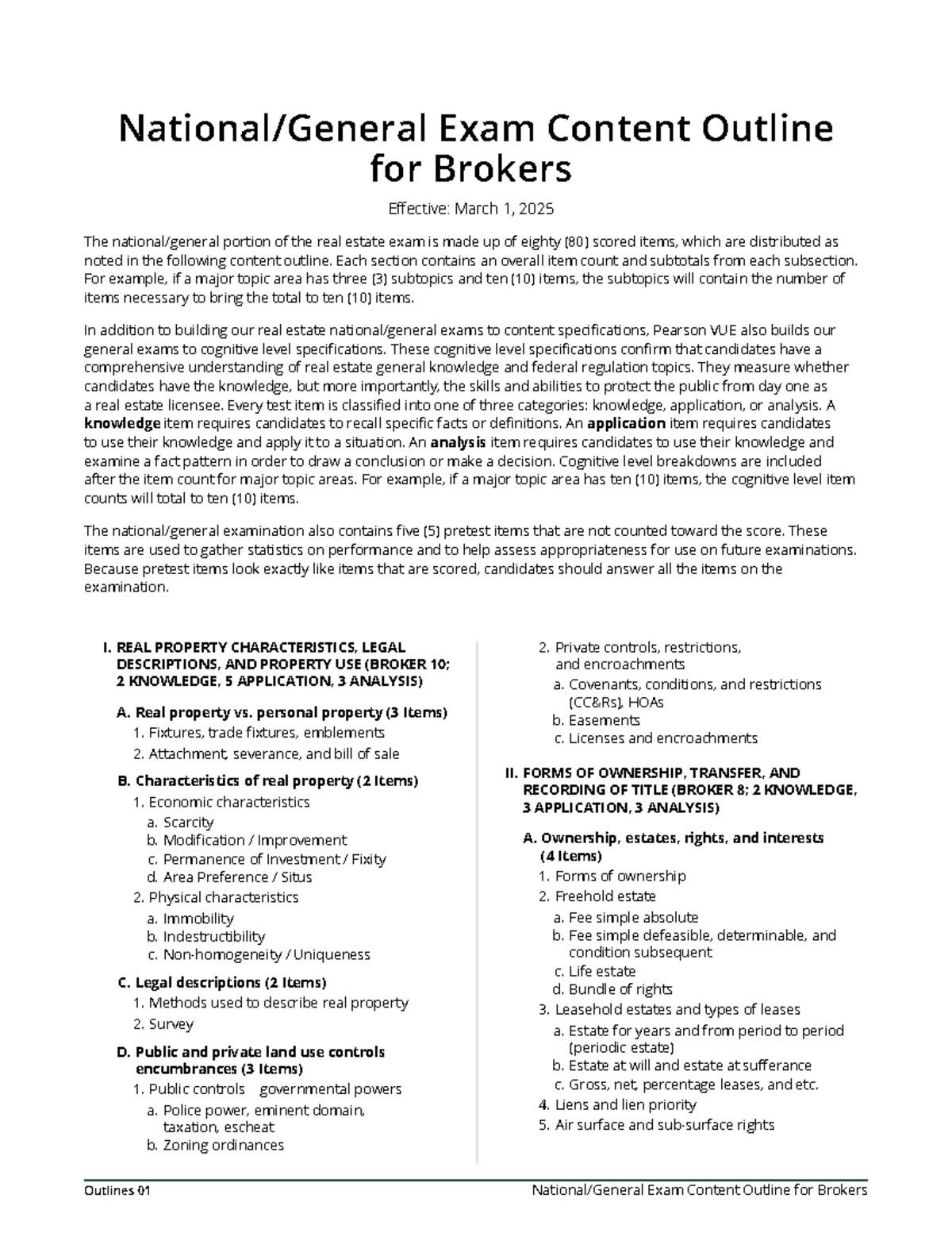 National/General Exam Content Outline for Brokers (Effective March 2025 ...