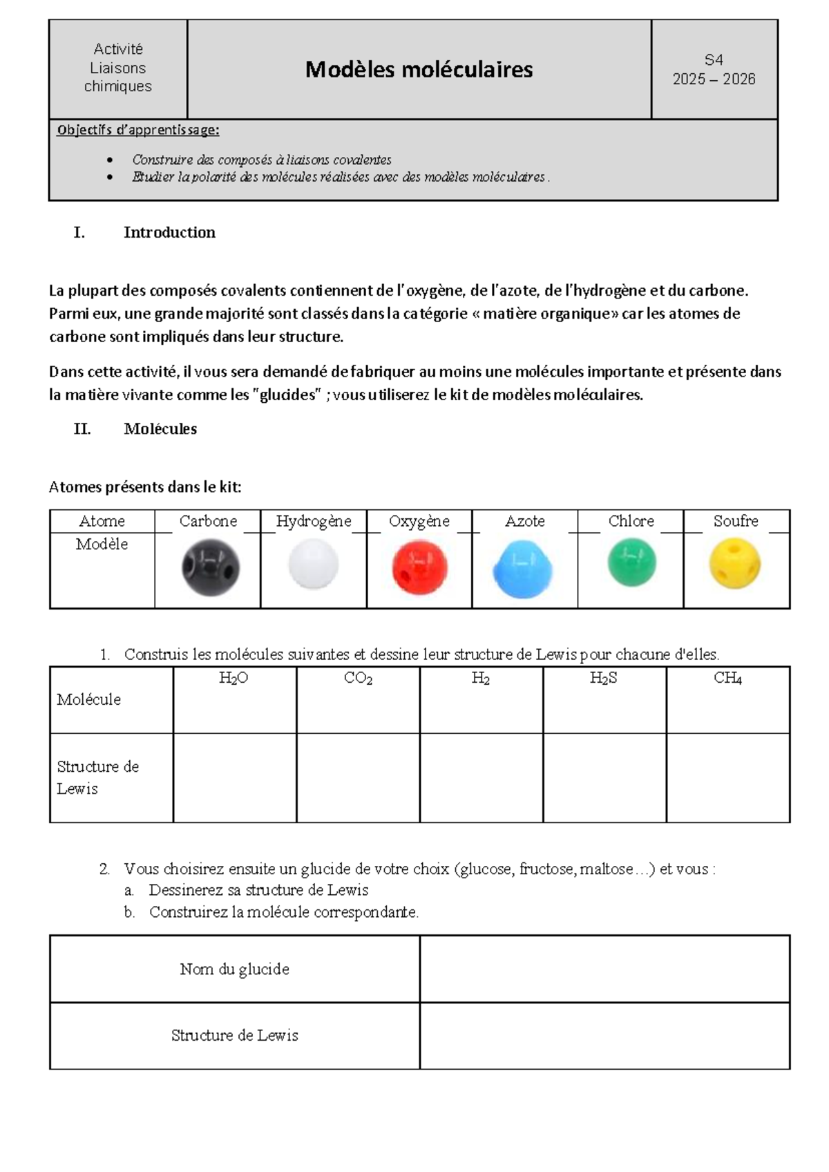 Modèle moléculaire inorganique et organique, kit enseignant et étudiant