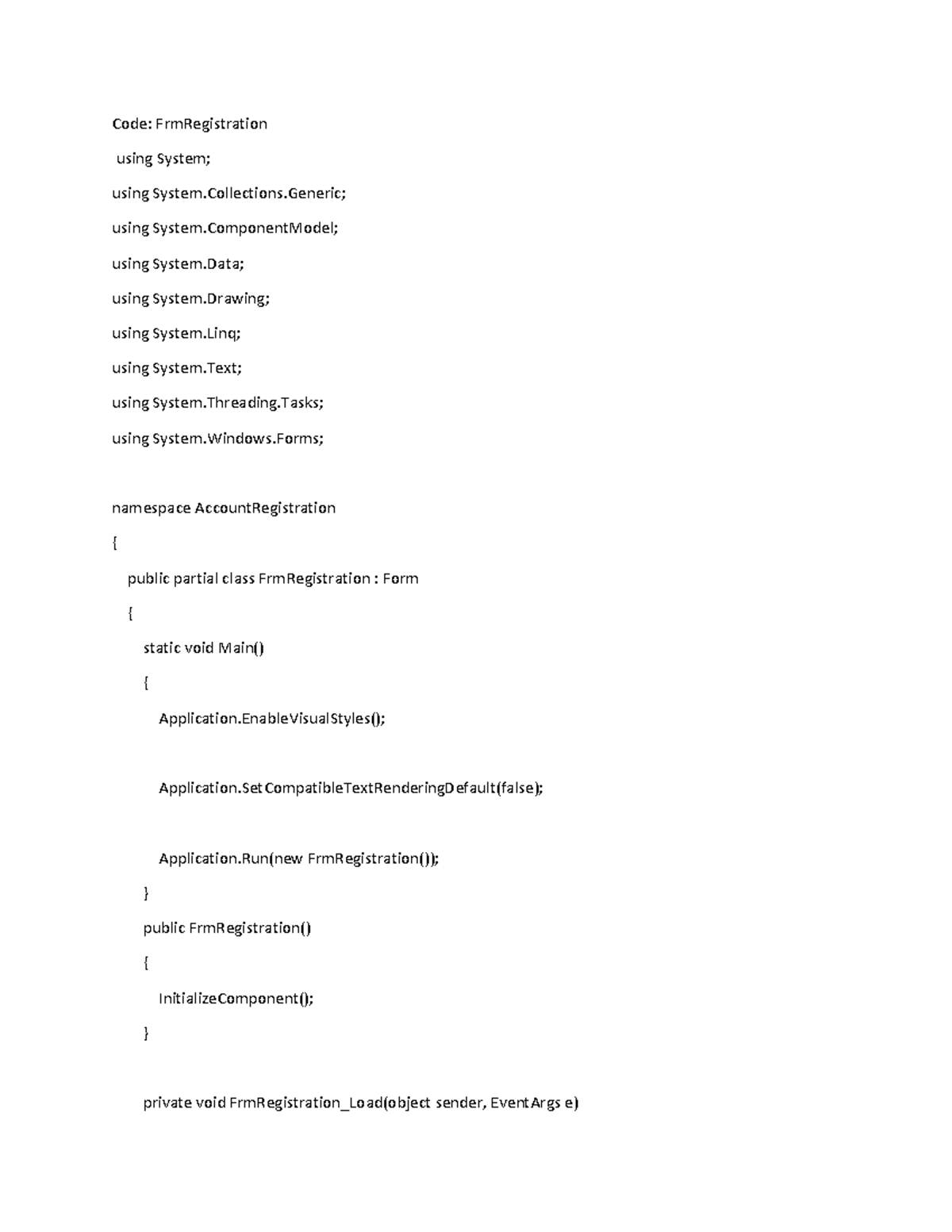 Laboratory Exercise 1: Event Driven Programming (Code: FrmRegistration ...