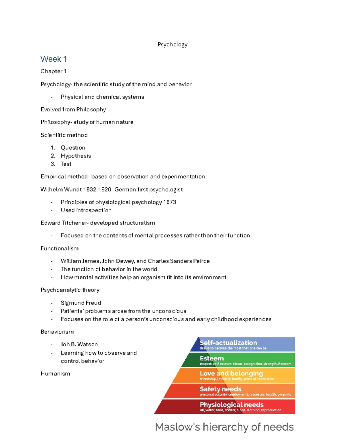 Psychology - Lecture notes and assignments - Psychology Week 1 Chapter ...