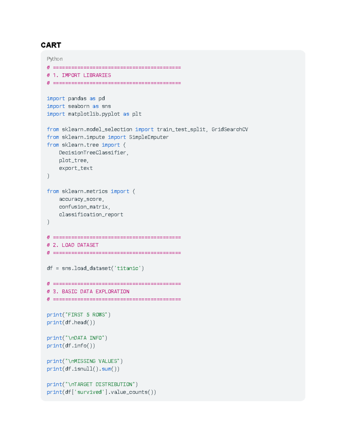 Machine Learning Notes: CART Python Implementation (ML 101) - Studocu