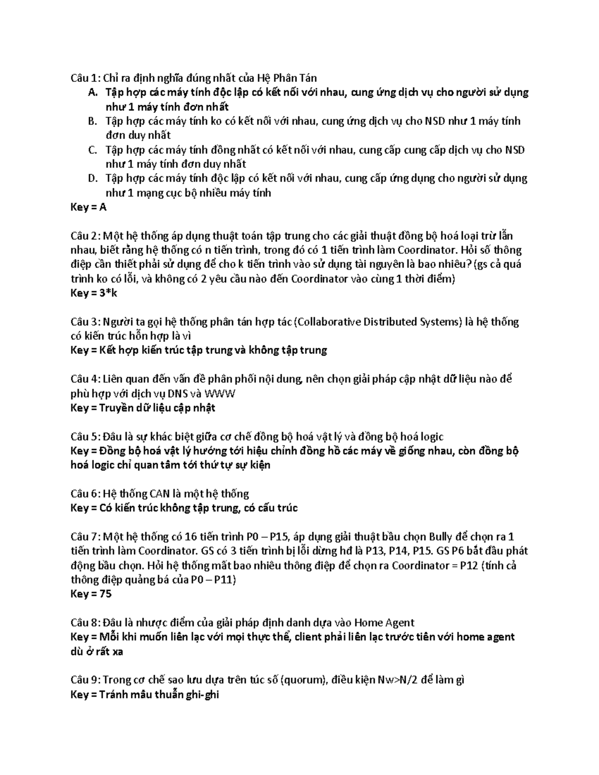 Hệ Phân Tán - Đáp Án Đề Thi Kỳ 20212 - Document Preview