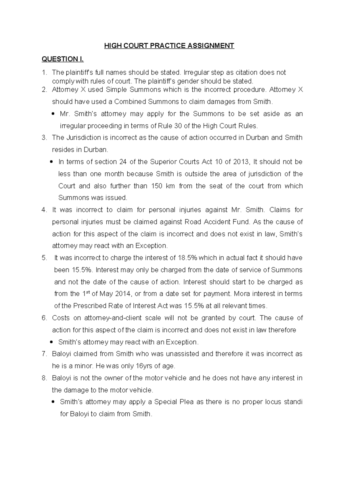 High Court Practice assignment: Analysis of procedural irregularities ...