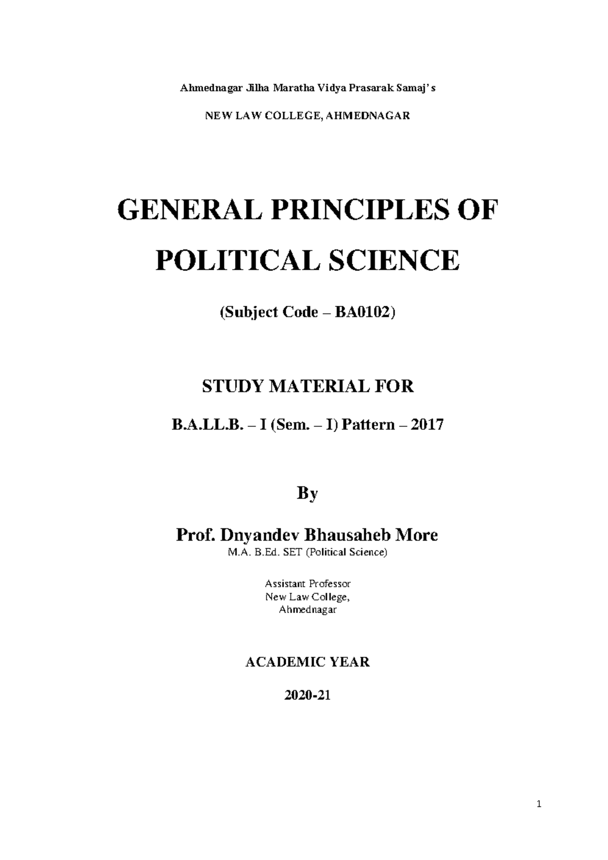 BA0102 - General Principles of Political Science Study Material for B.A ...
