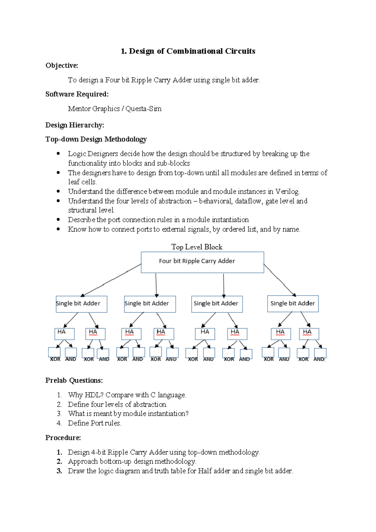 Design of Combinational Circuits: Four Bit Ripple Carry Adder - Studocu
