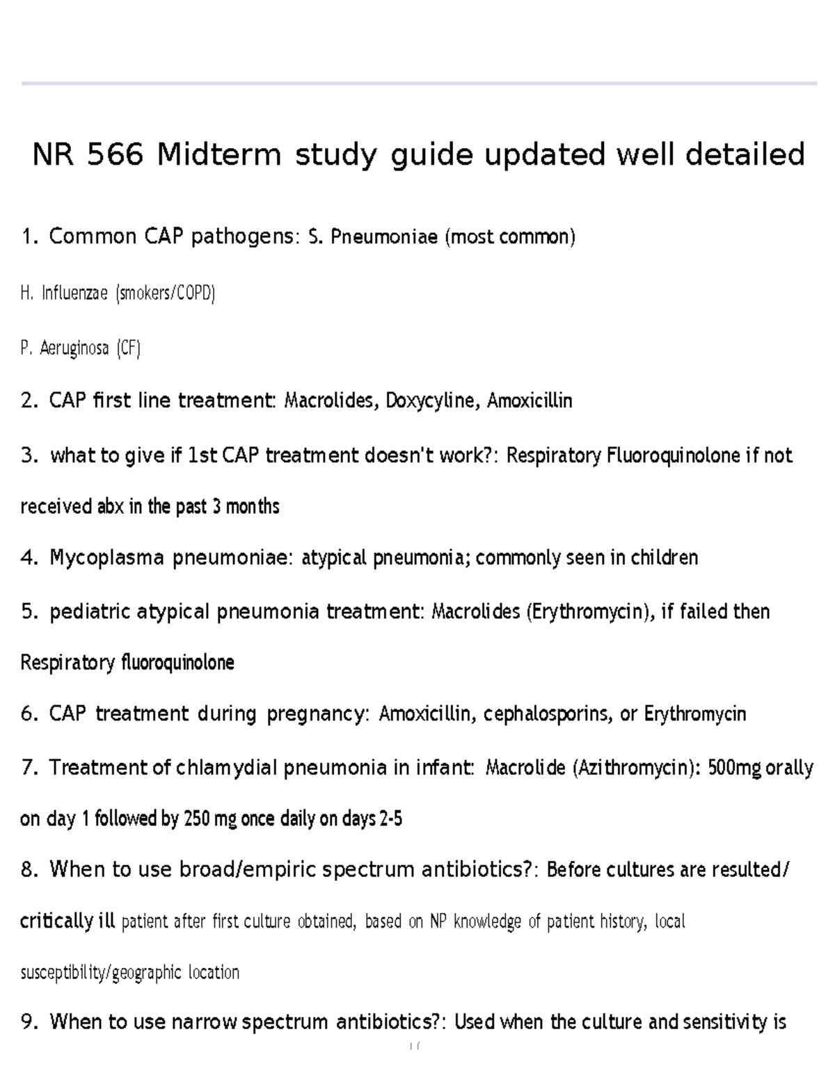 NR 566 Midterm Study Guide: Key Concepts and Treatment Protocols - Studocu