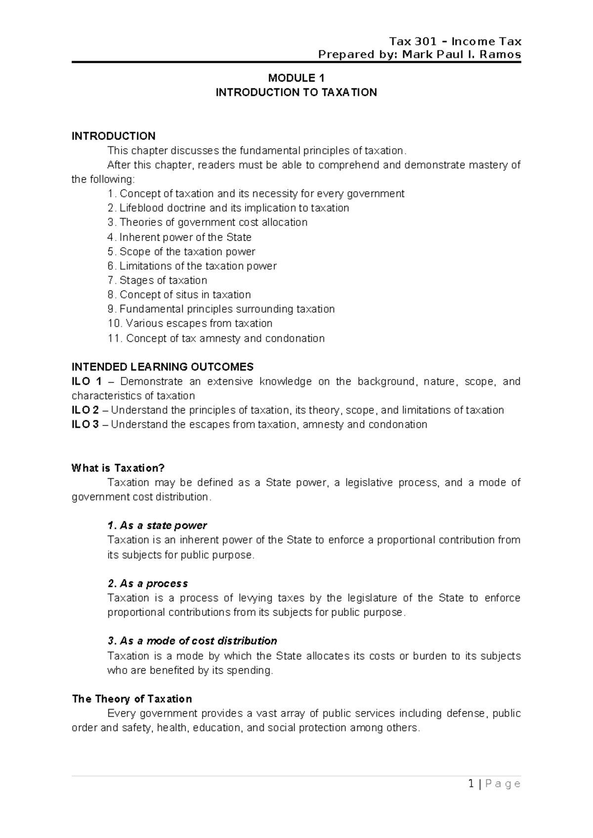 Tax 301 Module 1: Introduction to Taxation Concepts and Principles ...