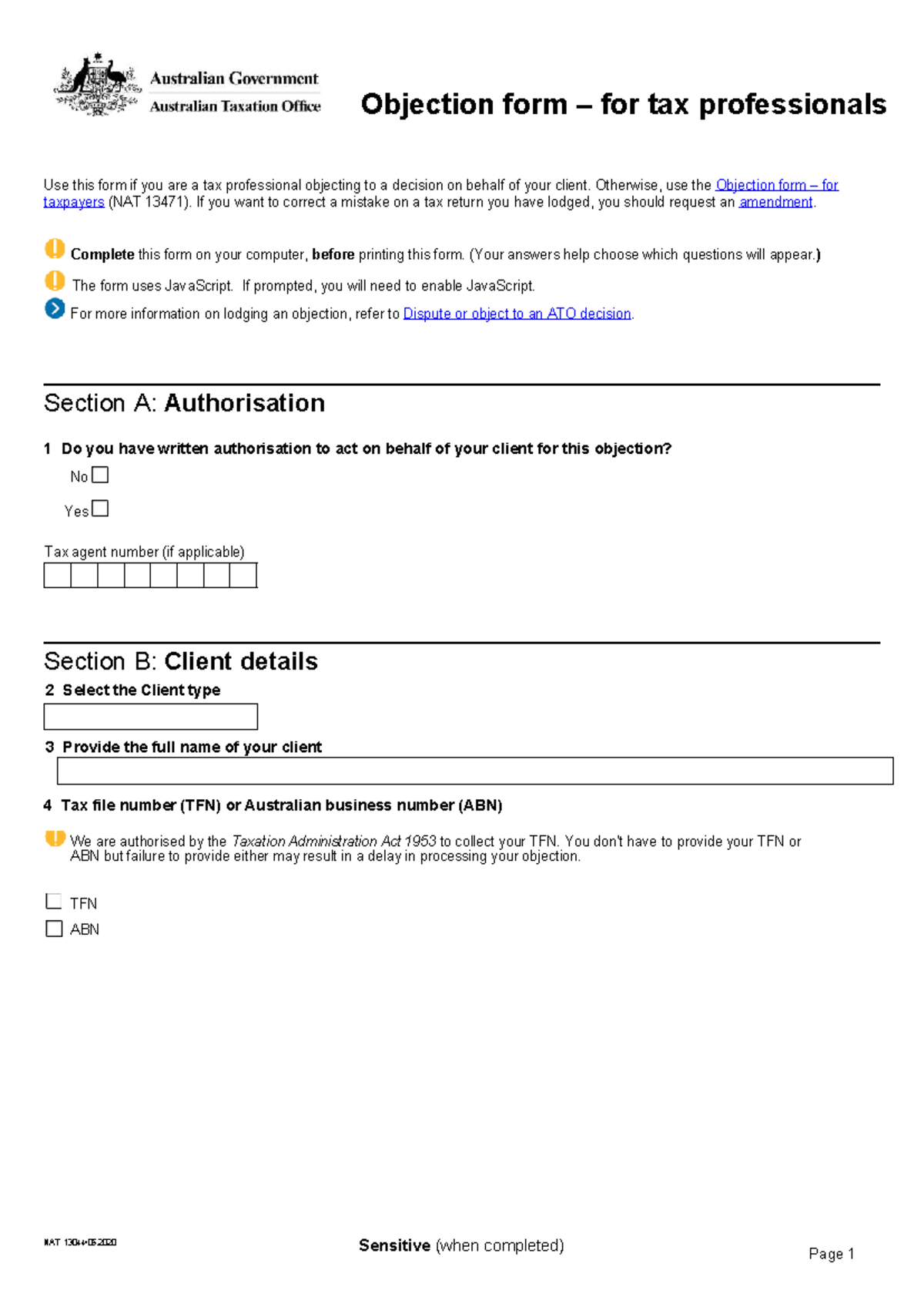 Objection form for Professional - Objection form – for tax ...