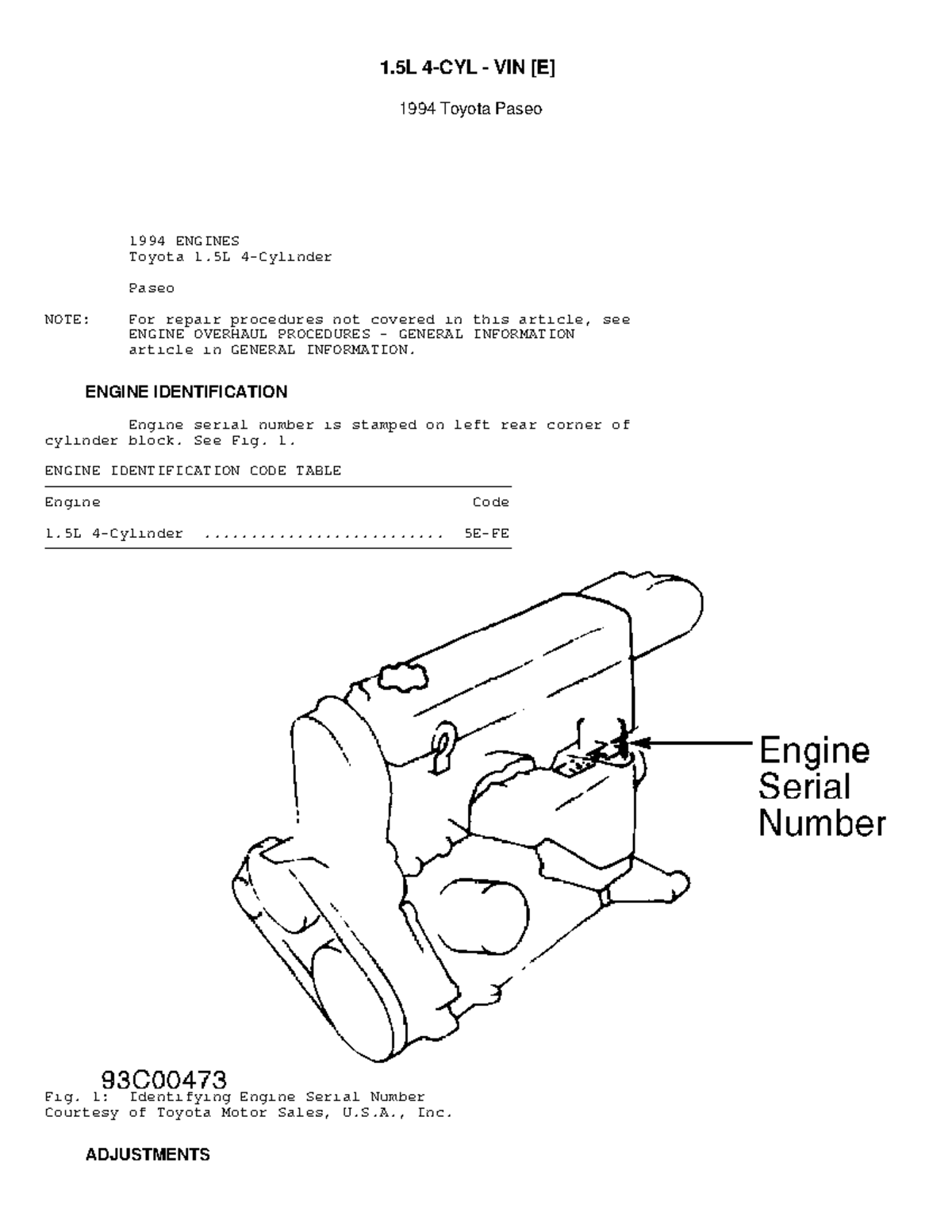 Toyota Paseo 1994 1.5L Engine Repair Procedures Guide - Studocu