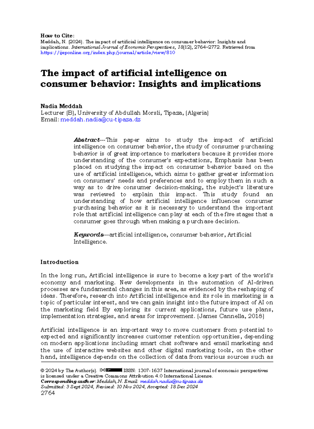 The Impact of AI on Consumer Behavior: Insights and Implications (924 ...