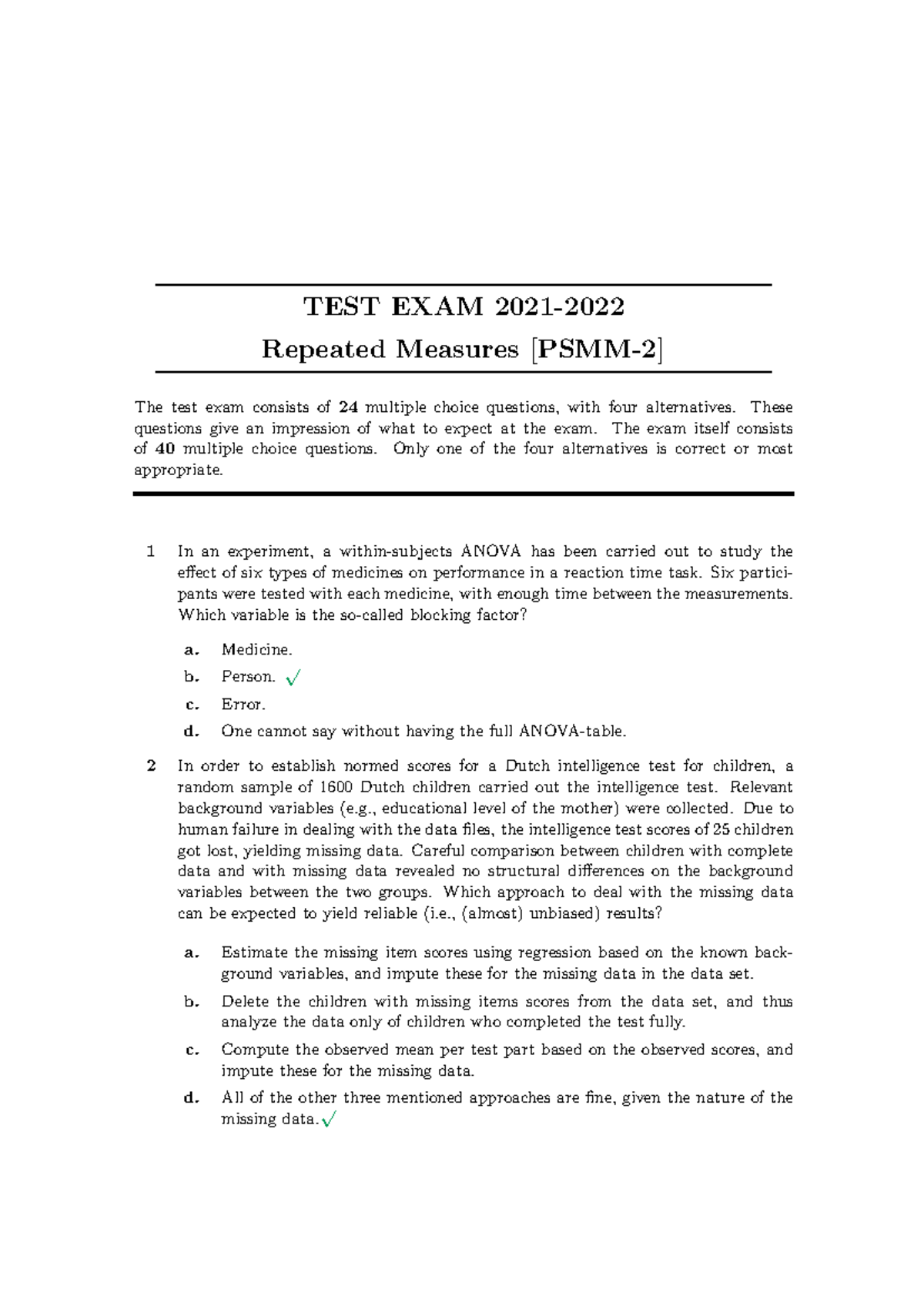 PSMM-2 Repeated Measures Test Exam with Answers - 2021 Edition ...