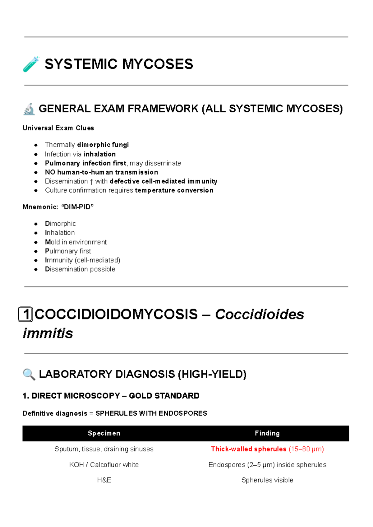 SYSTEMIC MYCOSES GENERAL EXAM STRATEGY & LAB DIAGNOSIS - Studocu