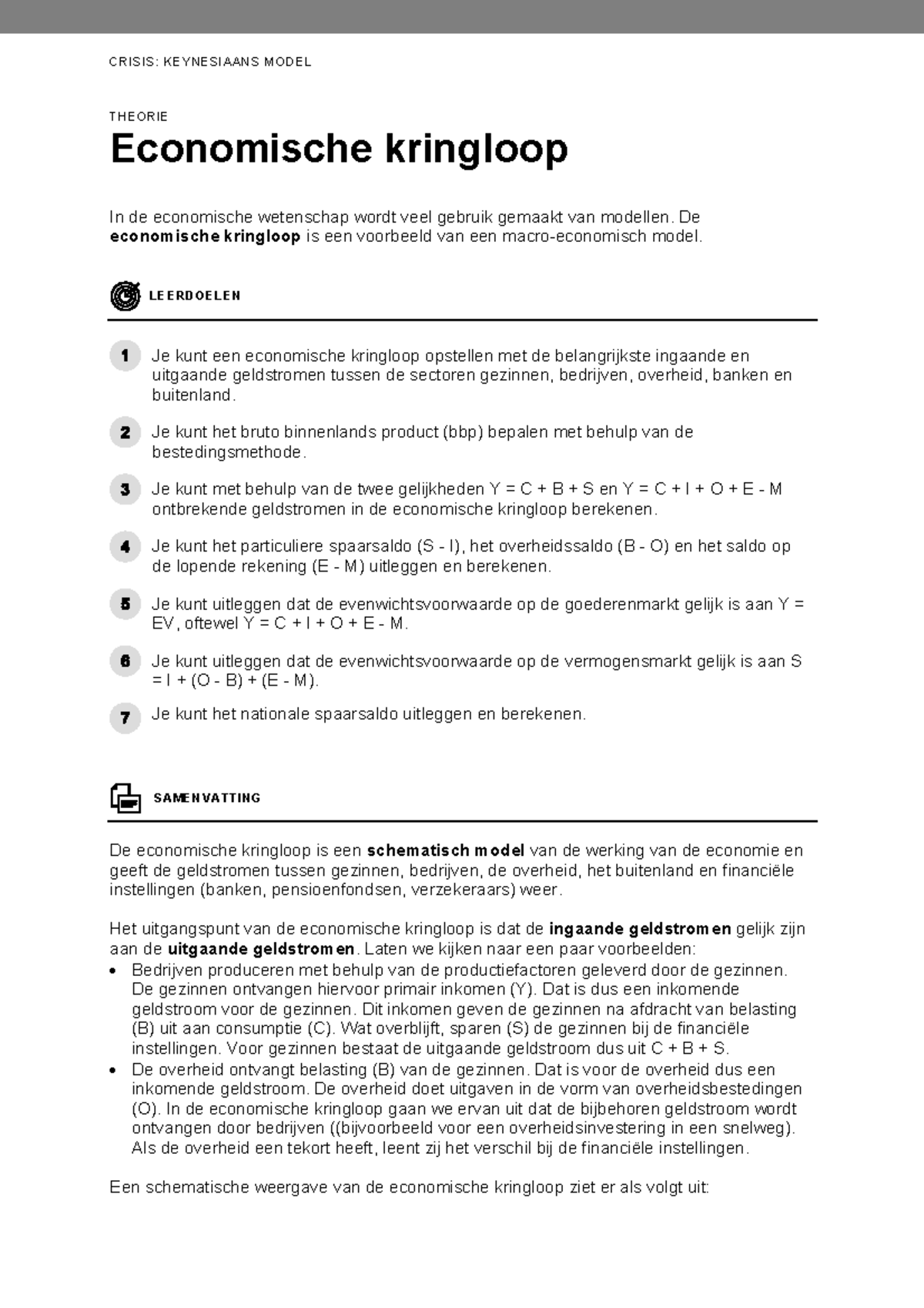 Crisis: Keynesiaans Model en Economische Kringloop - T10184 O04S01 ...