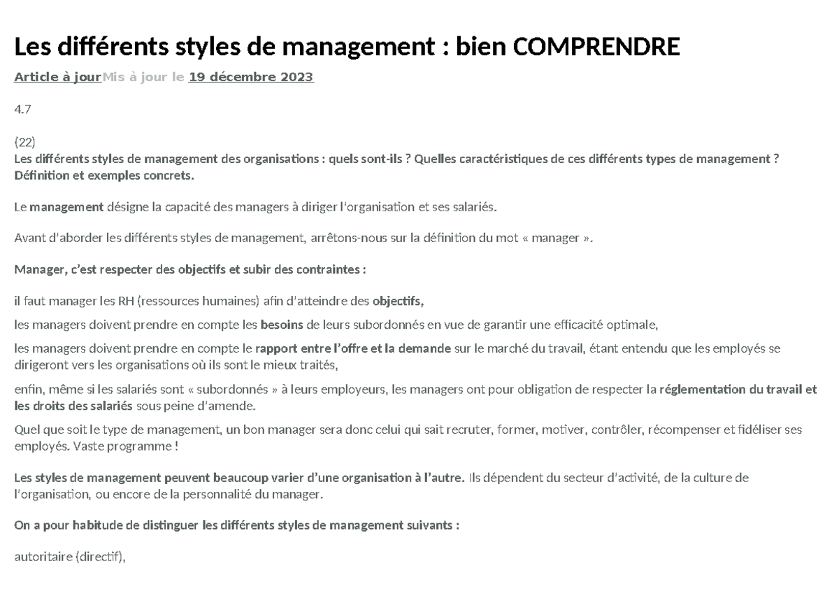 Les différents styles de management : Comprendre les caractéristiques ...