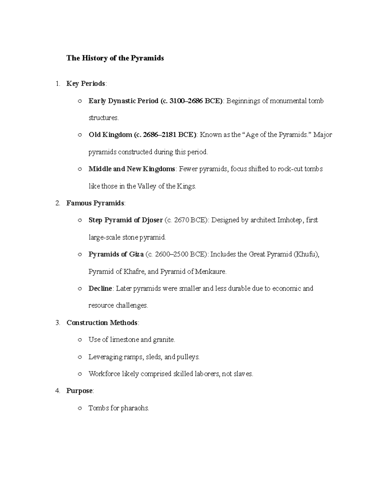 Study Guide 1: The History of the Pyramids and Construction Methods ...