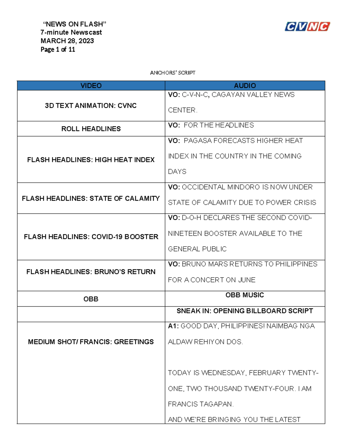 Anchors Final Script NEWS ON FLASH - March 28, 2023 - Studocu