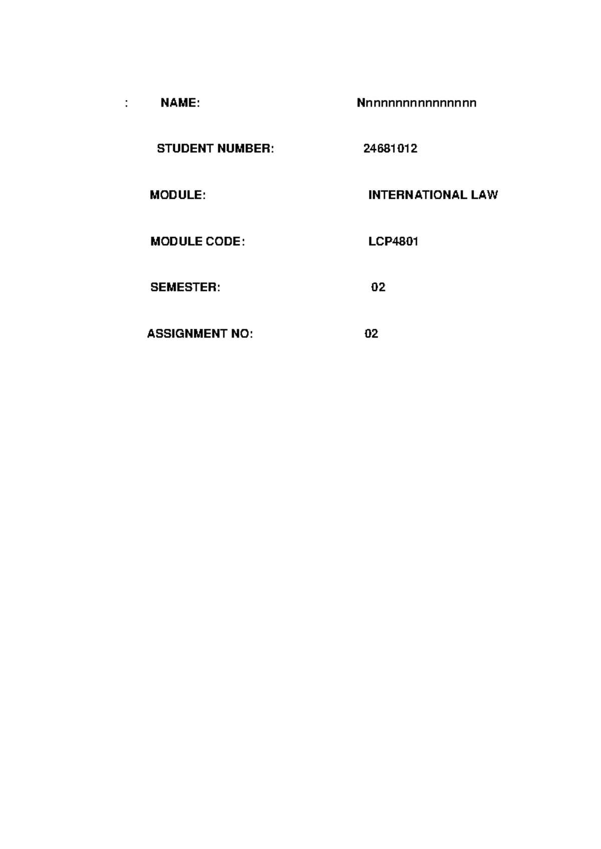 LCP4801 - Key Concepts in International Law for Assignment 01 - Studocu