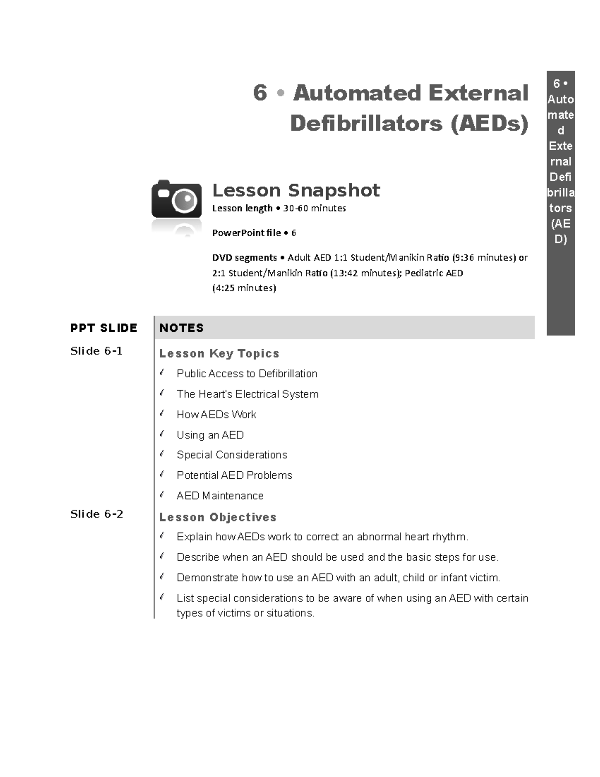 Lesson Notes on Automated External Defibrillators (AEDs) - December ...