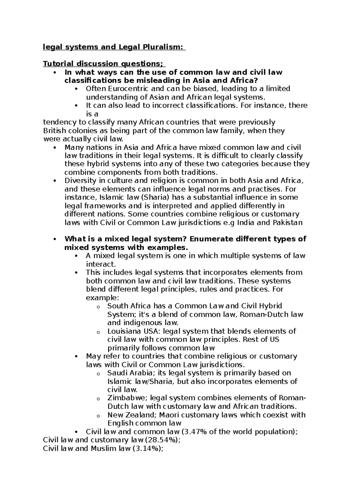 Lsaa 1 studocu - tutorial - legal systems and Legal Pluralism: Tutorial ...