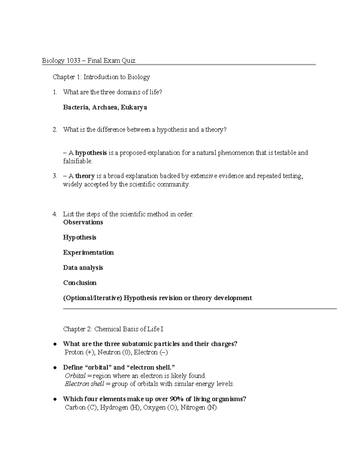Biology 1033 Final Exam Study Guide: Key Concepts & Topics - Studocu