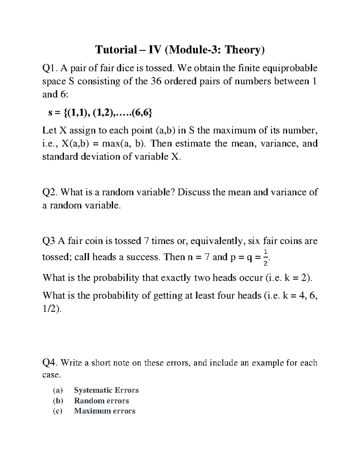 Tutorial IV: Probability & Random Variables - Module 3 - Studocu