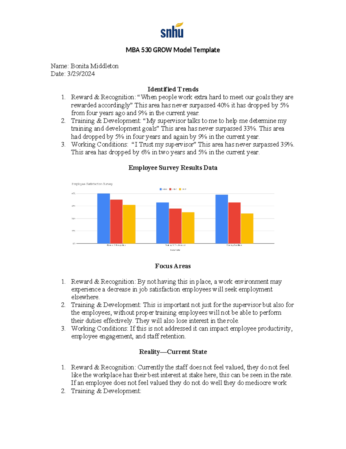 MBA 530 Week 5-1 Assignment: Employee Satisfaction Survey Trends ...