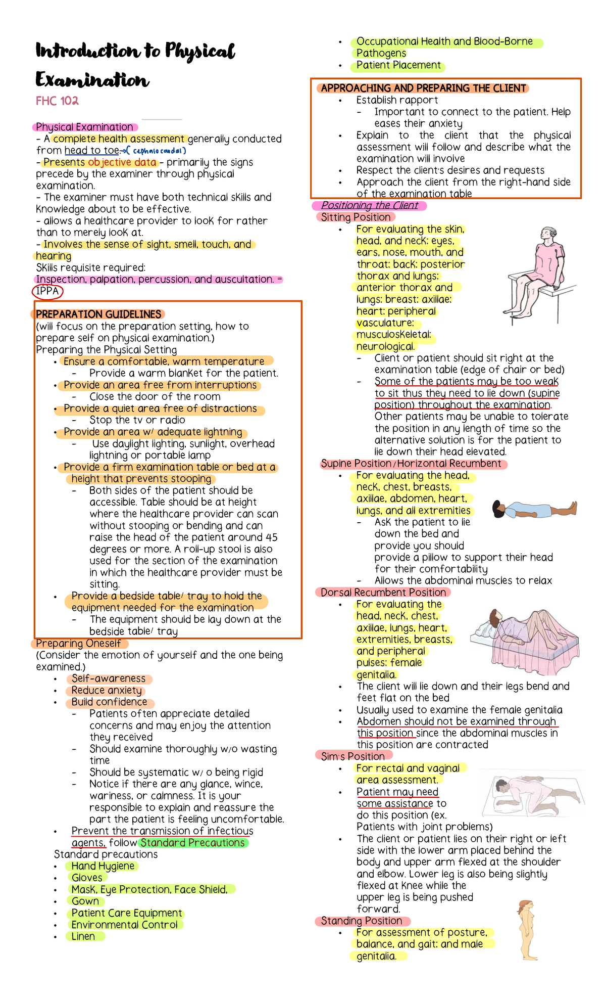 FHC 102 - Comprehensive Guide to Physical Examination Techniques - Studocu